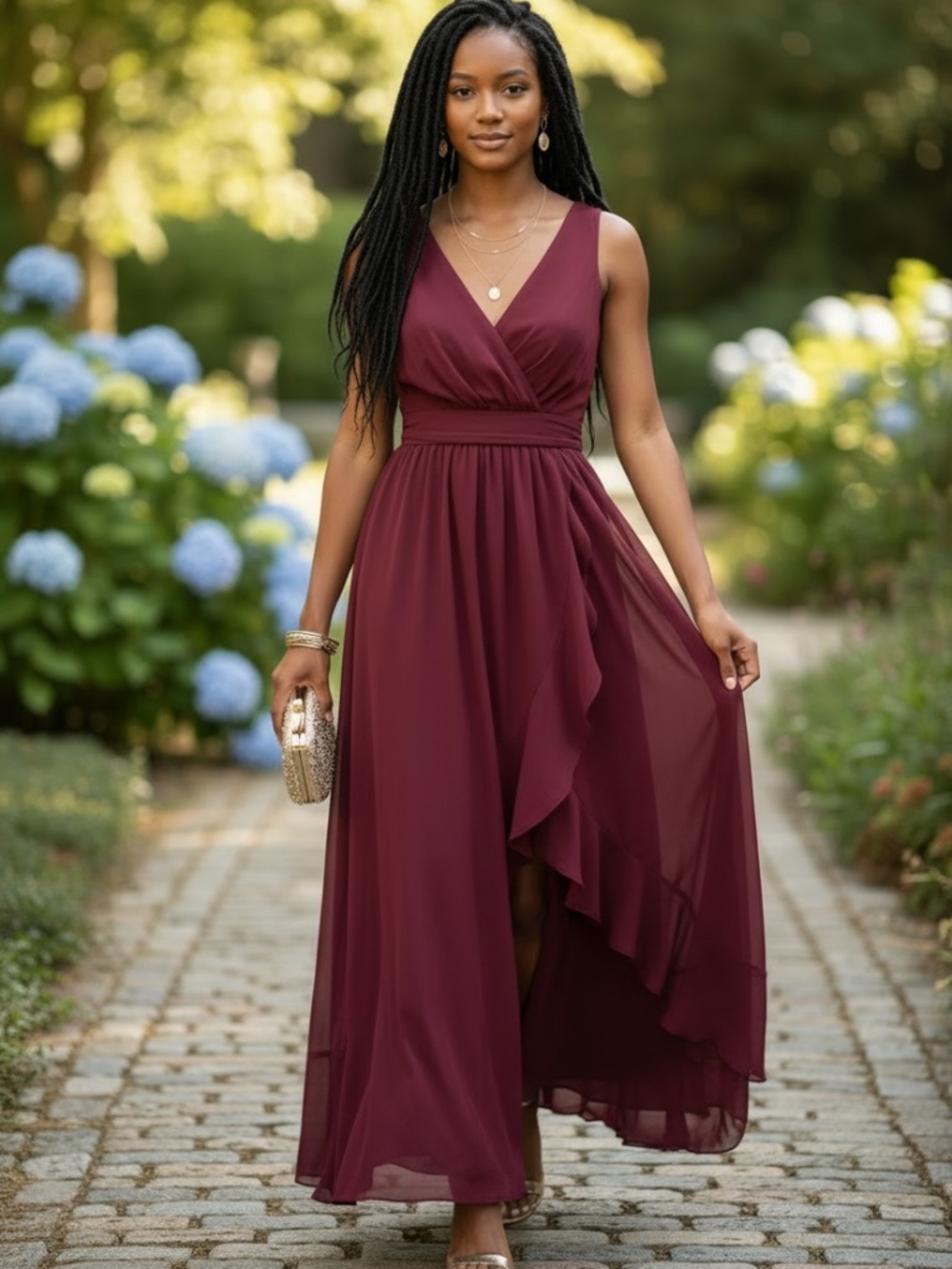 🤩David’s Bridal V-neck Sleeveless Chiffon Dress - size 8